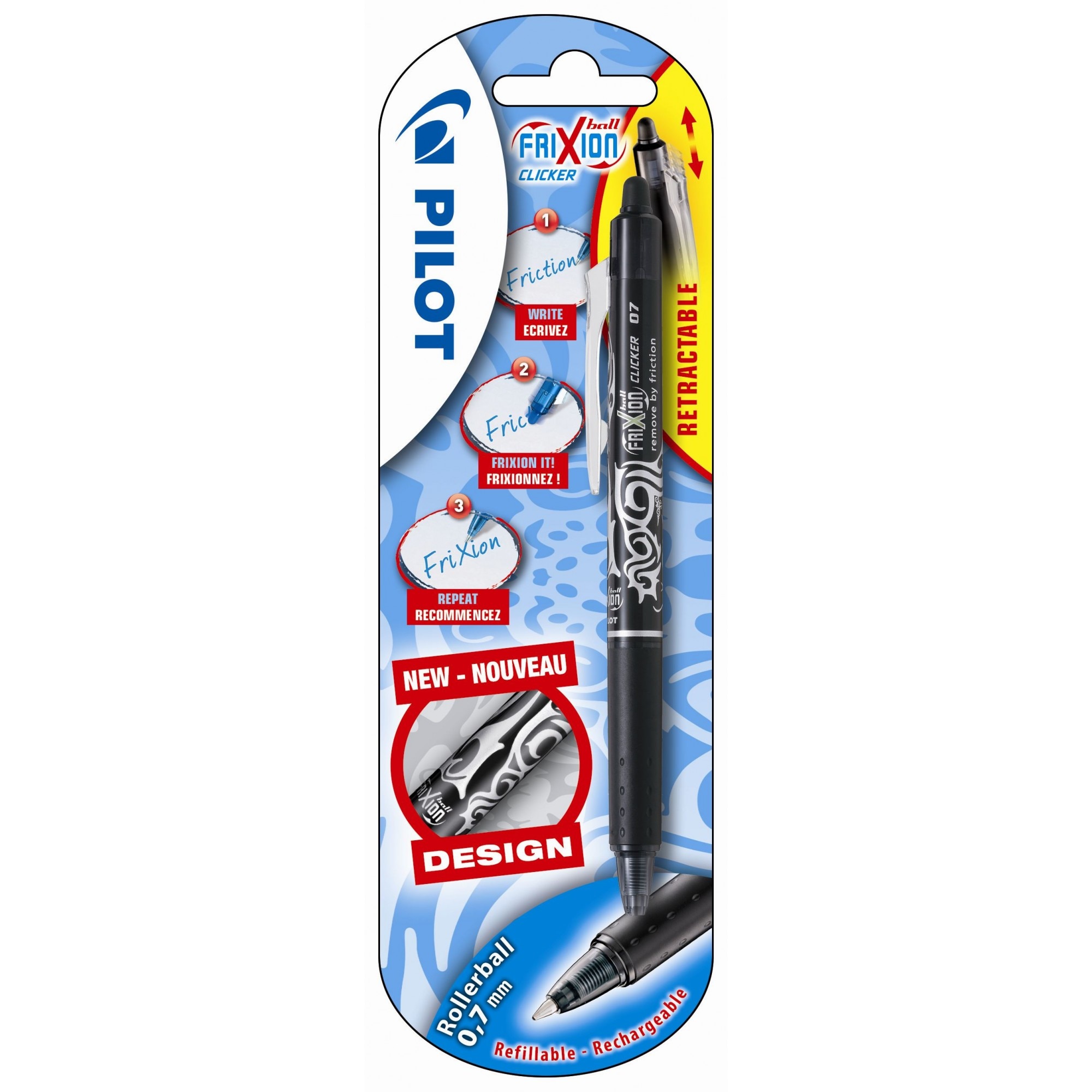 Roller Pilot Frixion Clicker 0.7mm blister, negru