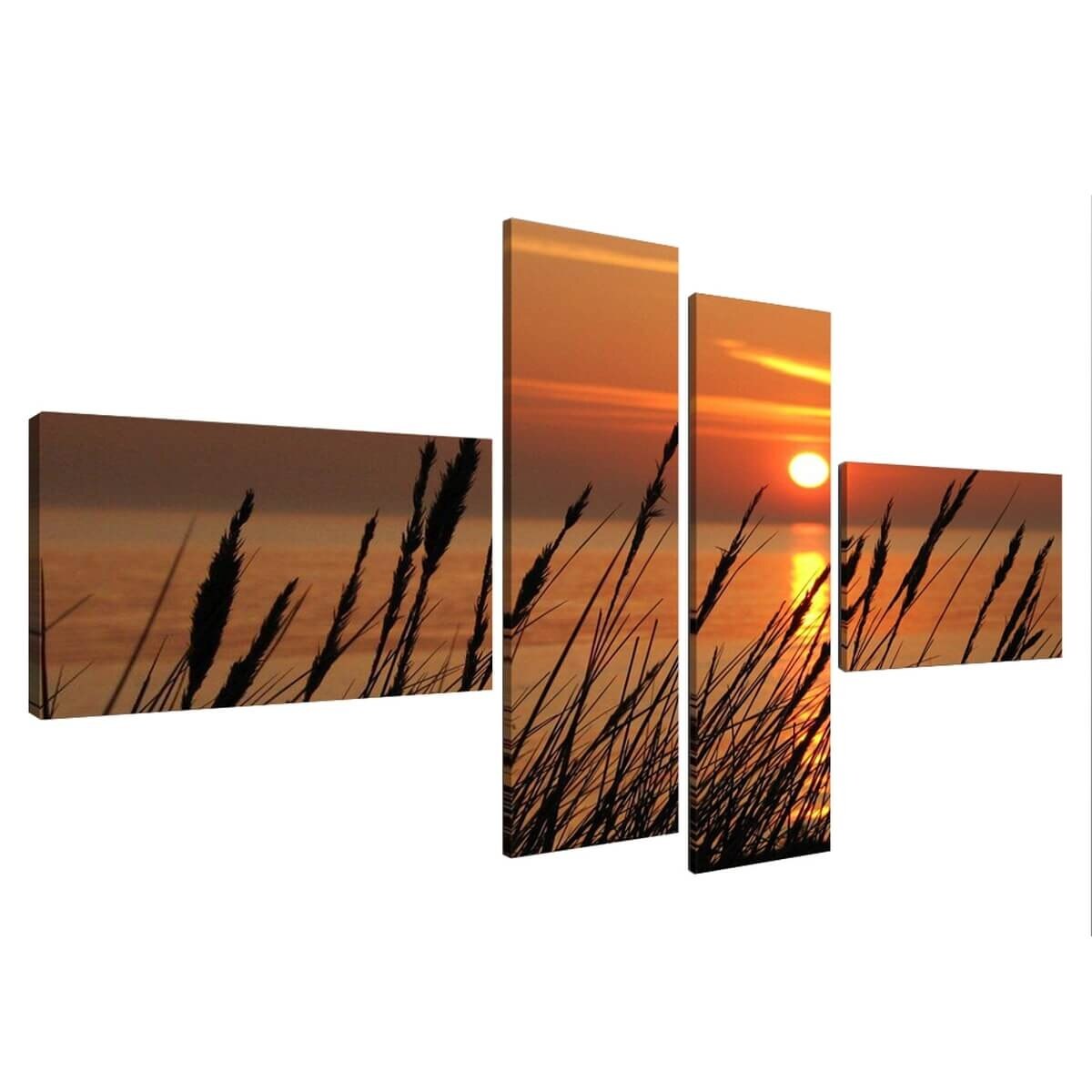 Tablou canvas peisaje naturale apus la malul marii pentru decor modern, set 4 piese, rama lemn, 160x70cm VSR6523