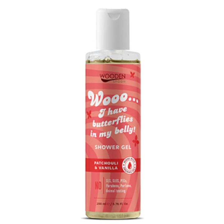 Био душ гел Wooden Spoon Wooo… I have butterflies in my belly, Ванилия и Пачули, 200ml