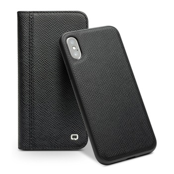Husa iPhone X / XS, Qialino, multifunctionala 2 in 1 din piele naturala, tip carte + back cover, stand, culoare Negru Husa iPhone X / XS, Qialino, multifunctionala 2 in 1 din piele naturala, tip carte + back cover, stand, culoare Negru