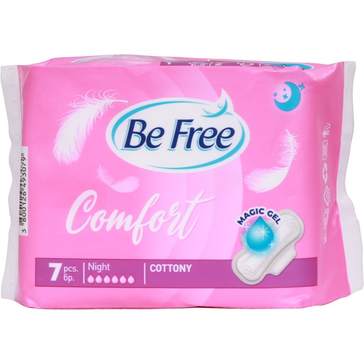 Дамски превръзки Be Free Comfort, 7 бр., нощни, с памучен тип покритие