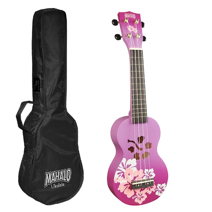 Mahalo MD1HB/PPB szoprán ukulele szett Hibiszkusz dizájn lila