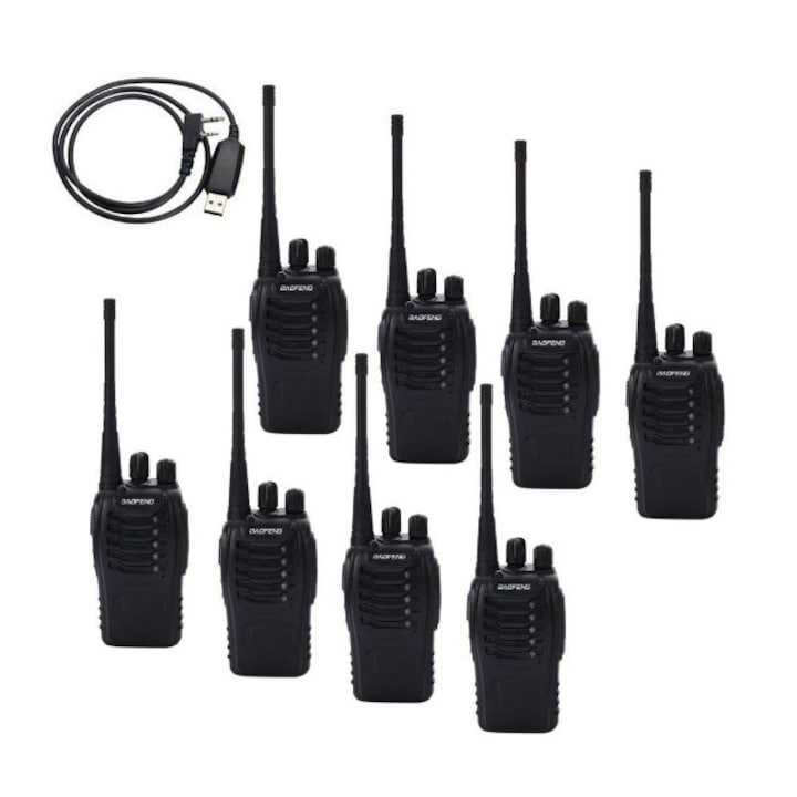 Set 8 buc Statii Radio Walkie Talkie Baofeng BF-888S UHF 400-472MHz 16CH PROGRAMABILE + Bonus Cablu si CD programare