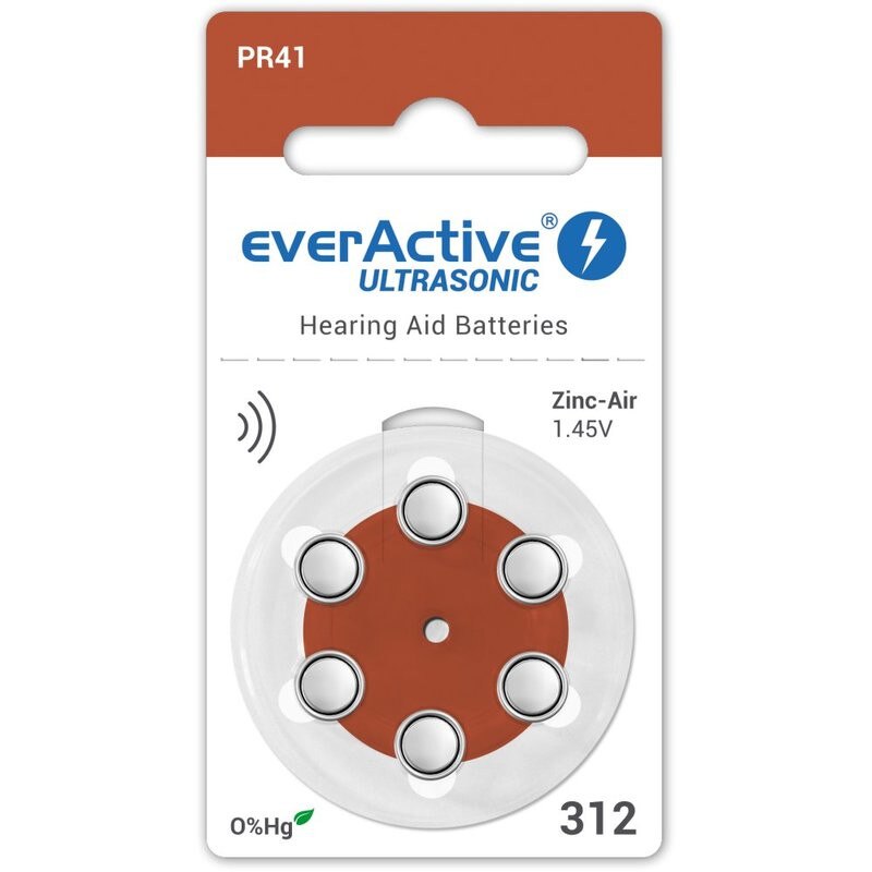 Baterii pentru proteze auditive EverActive 312 Zinc-Aer - 1 blister/6 bucati.