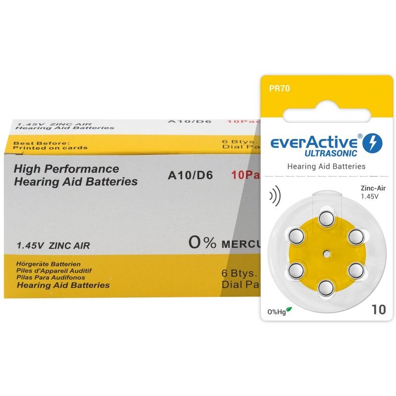 Baterii pentru proteze auditive EverActive P10 Zinc-Aer - 10 blistere /60 bucati.
