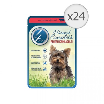 Hrana umeda pentru caini 4 Dog, Vita, 24x100g Hrana umeda pentru caini 4 Dog, Vita, 24x100g