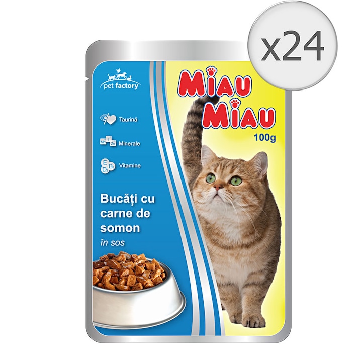 Hrana umeda pentru pisici Miau Miau,, 24x100g, Somon