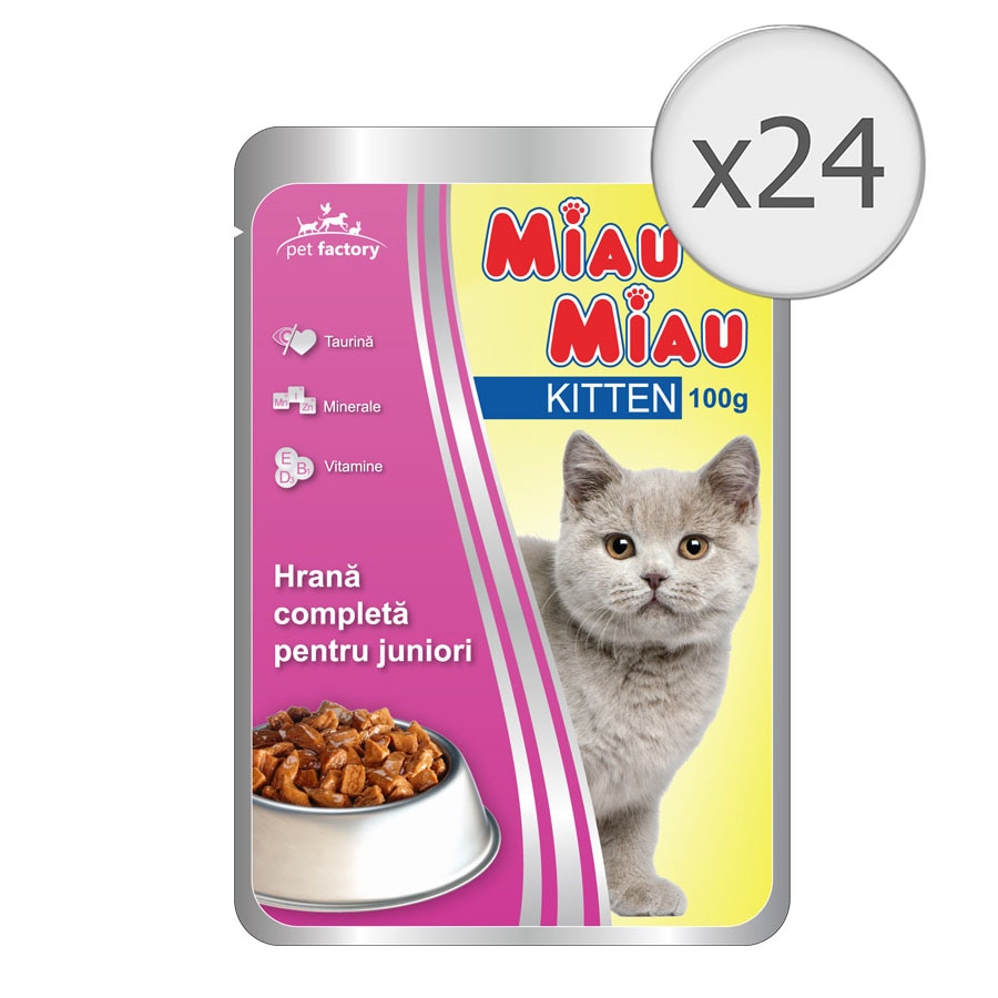 Hrana umeda pentru pisici Miau Miau, Kitten, 24x100g