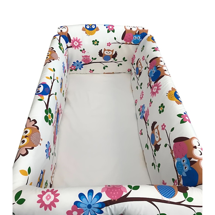 Maxi babaágy oldalvédő rögzíthető szett 120x60 cm Deseda színes baglyok