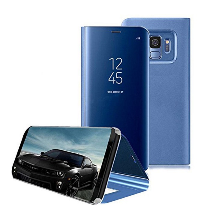 Калъф Flip Wallet Oгледален Eфект за Samsung Galaxy S9 Plus, Син