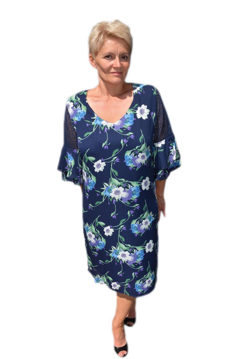 Rochie casual Ava cu insertii de catifea si flori 3d din broderie,D&J Exclusive, Bleumarin-Turcoaz