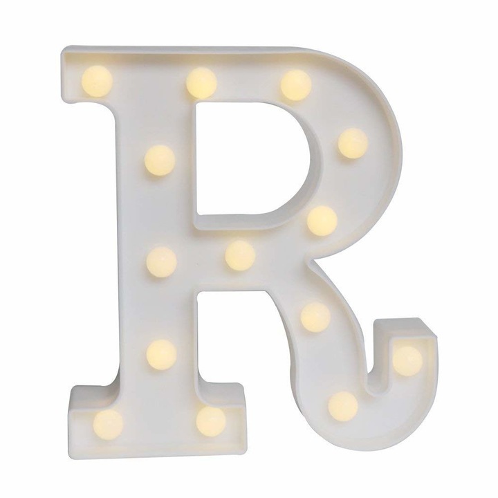 Litera volumetrica R luminoasa LED din plastic cu baterii