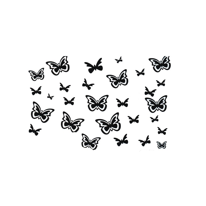 Sticker decorativ 5D Fluturi model 6 alb, negru