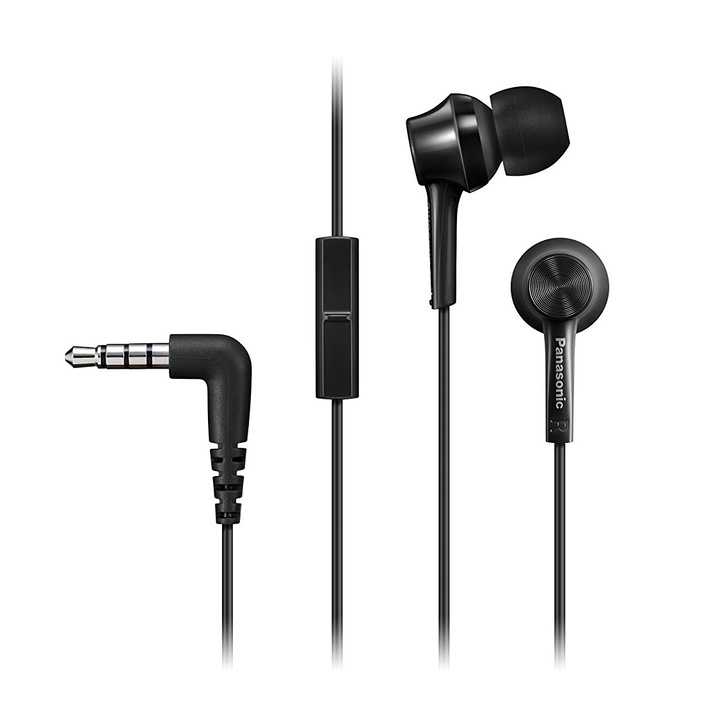 Casti Audio In Ear Panasonic RP-TCM115E-K, Cu fir, Microfon, Negru