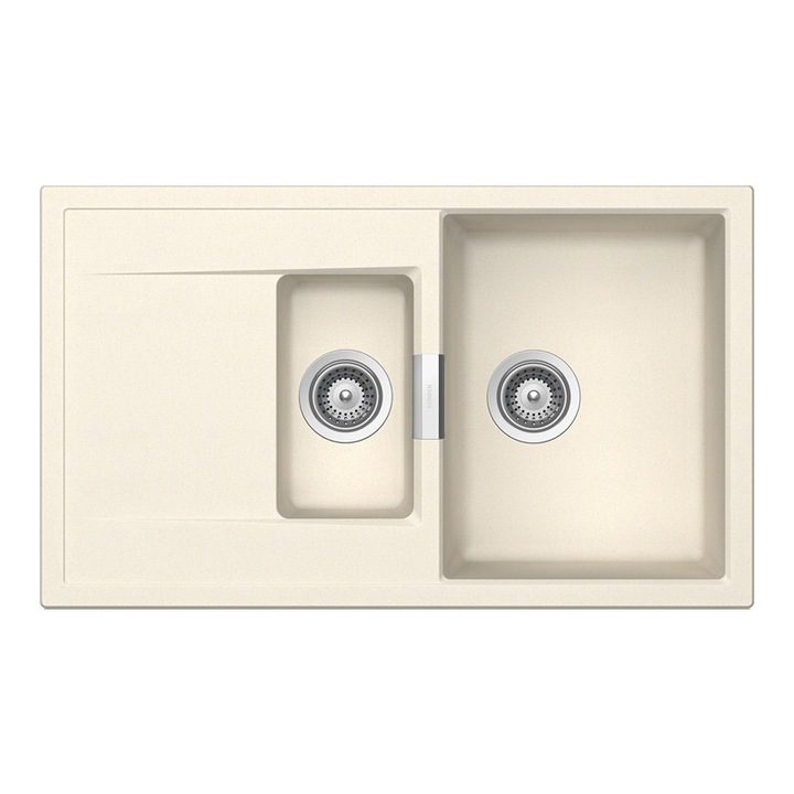 Chiuveta bucatarie Schock Mono D-150 Cristadur Magnolia 860 x 510 mm, compozit granit, reversibila, montare pe blat, alb cremos
