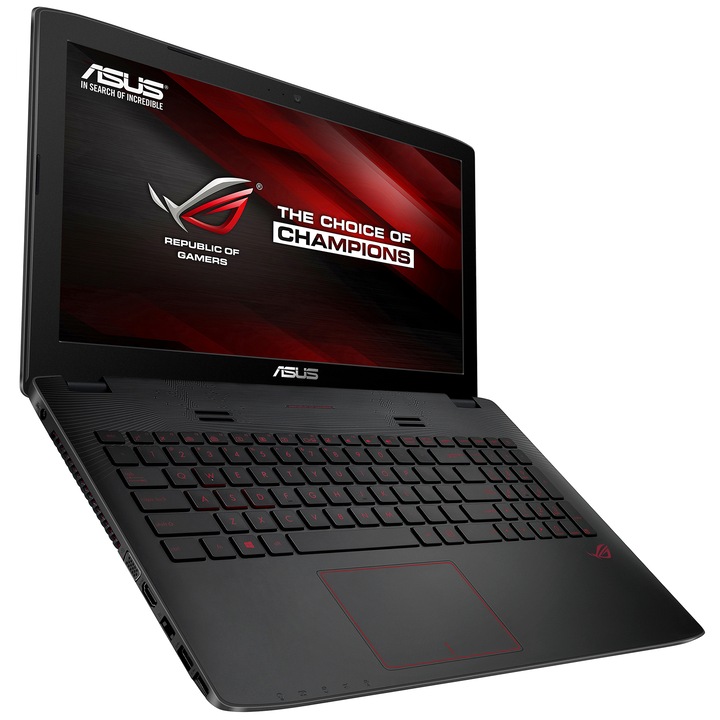 Laptop Gaming Asus ROG GL552JX-DM019D cu procesor Intel® Core™ i7-4720HQ, 2.60GHz, Haswell™, 15.6", Full HD, 8GB, 1TB, DVD-RW, nVidia GeForce GTX 950M 4GB, Free DOS, Black
