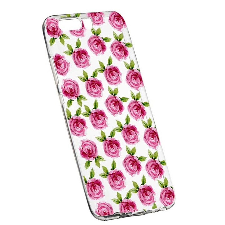 Husa Silicon, Transparent, Slim, Flori, Rose, 107, Huawei Y6 2018