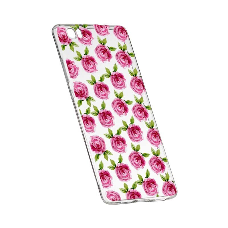 Husa Silicon, Transparent, Slim, Flori, Rose, 107, Huawei P8 LITE