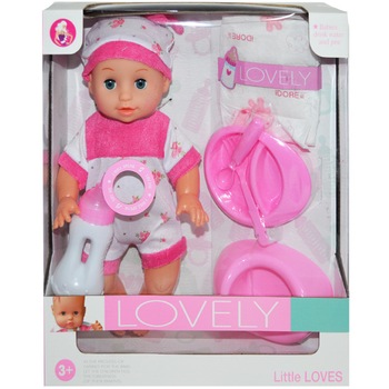 Papusa bebelus interactiva cu sunete si olita, scutece, biberon Nebunici Papusa bebelus interactiva cu sunete si olita, scutece, biberon Nebunici