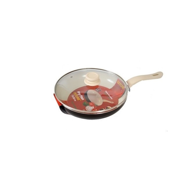 Tigaie invelis ceramic cu capac , diametru 24 cm, maner ergonomic din silicon, alb/negru