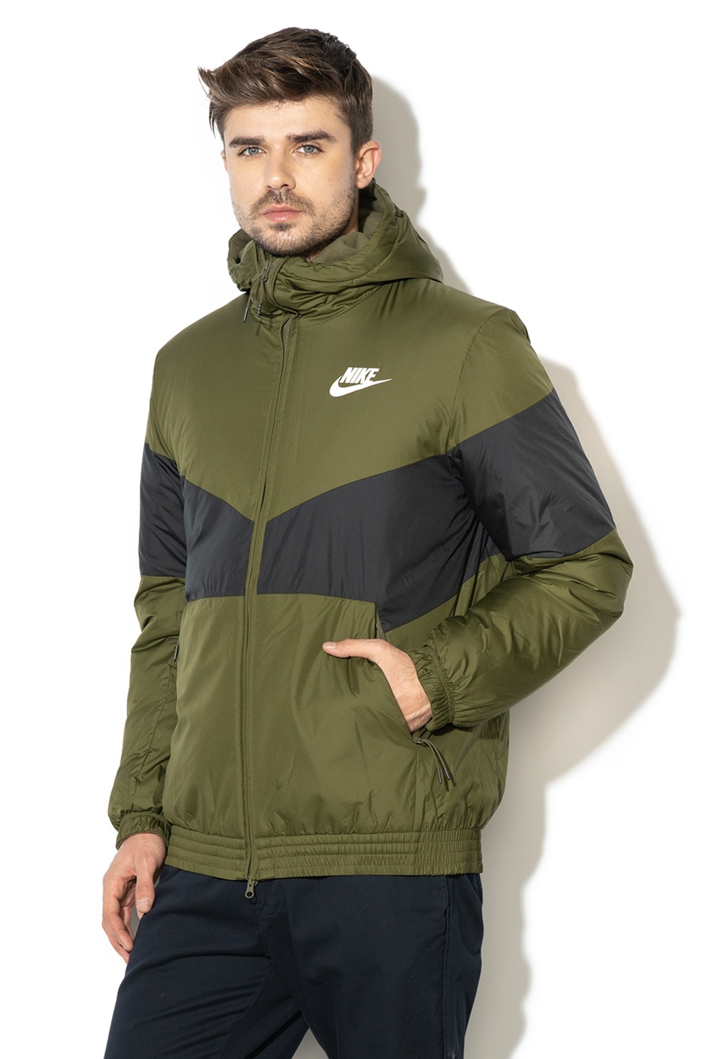 Nike, Könnyű dzseki kapucnival, OlívazöldFekete, XL eMAG.hu Nike, Kapucnis Kabát Polárbéléssel, Fekete, XL eMAG.hu