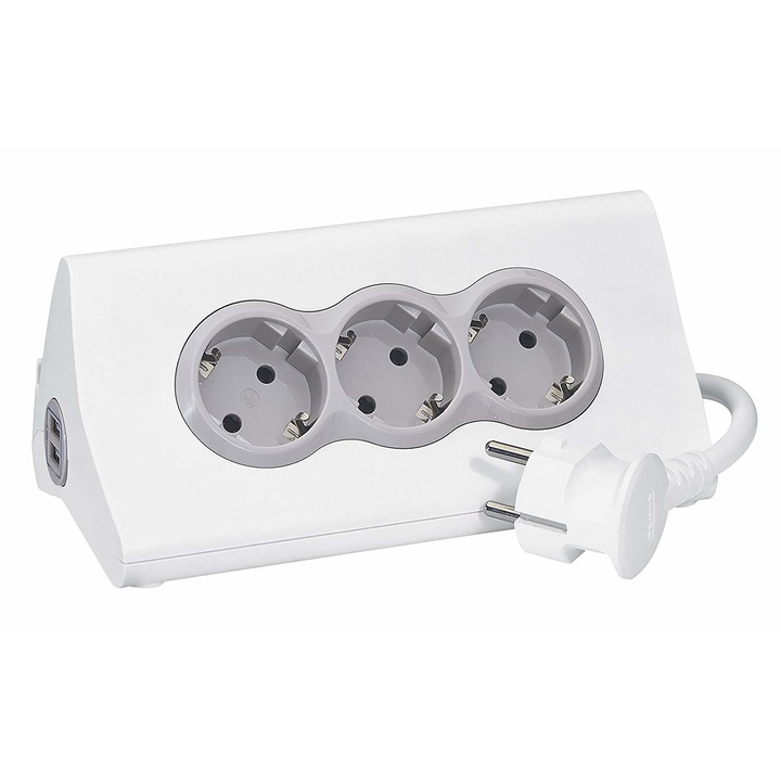 Удължители Legrand Разклонител Legrand 3X2P + T, 1.5м, 3 гнезда, USB charger Бял/Сив