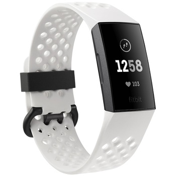 Bratara fitness Fitbit Charge 3, NFC, Graphite, White Silicone Bratara fitness Fitbit Charge 3, NFC, Graphite, White Silicone
