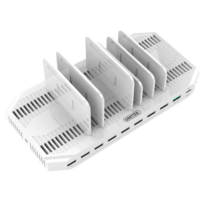 Зарядна станция Y-2190 за различни устройства 10xusb 160w, Unitek, Бяла