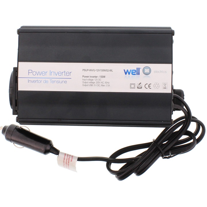 Invertor de tensiune, Well, 150W, 12V, USB