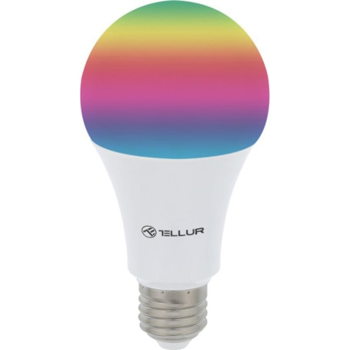 Смарт крушка LED Tellur, Wireless, E27, 10 W, 1000 лумена, Бяла/Топла/RGB, Регулируема