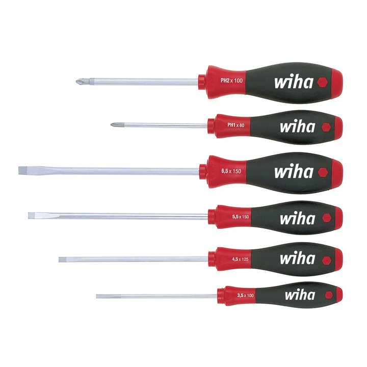 Комплект прави и кръстати отвертки WIHA SoftFinish 6 бр