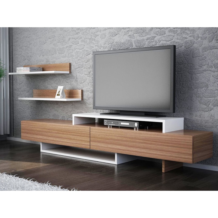 Comoda TV Kalune Design Nirvana, PAL, 180x29.5x41.7cm, Alb Tec