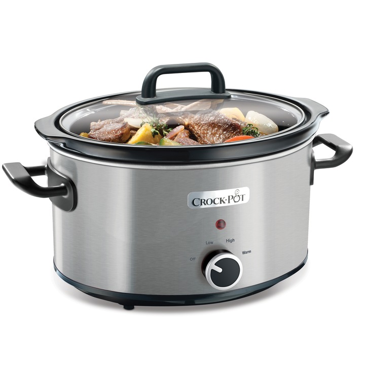 Slow cooker Crock-Pot CSC025X-DIM, 3.5 л, 2 Настройки на готвене, Функция запазване на топлина, Мобилен керамичен съд, Chrome