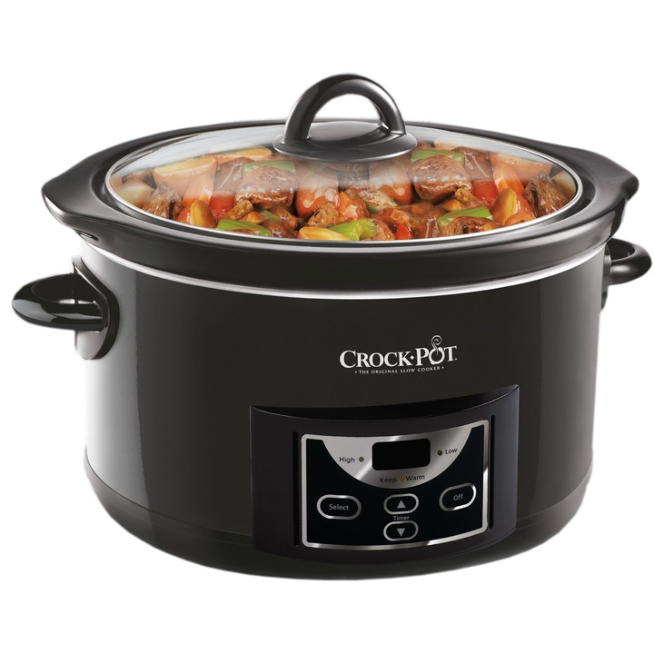 Slow cooker Crock-Pot SCCPRC507B-050, 4.7 л, 2 Настройки на готвене, Функция запазване на топлина, Електронен дисплей, Таймер, Мобилен керамичен съд, Черен