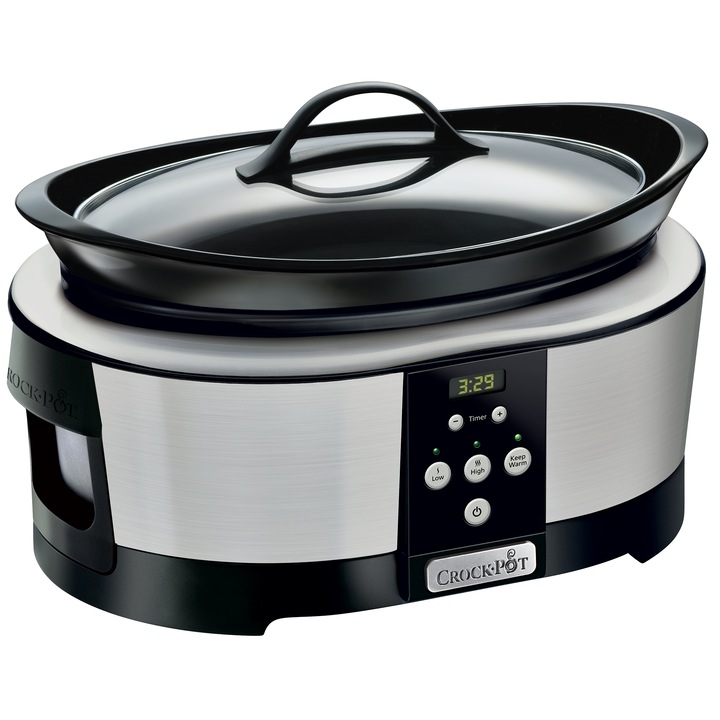 Slow cooker Crock-Pot SCCPBPP605-050, 5.7 л, 2 Настройки, Функция запазване на топлина, Електронен дисплей, Таймер, Мобилен керамичен съд, Сребрист