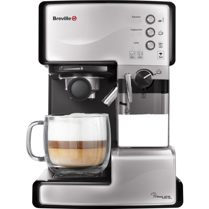 Espressor manual Breville Prima Latte VCF045X-01, 15 bari, 1.5 l, Recipient detasabil lapte 0.3 l, Argintiu