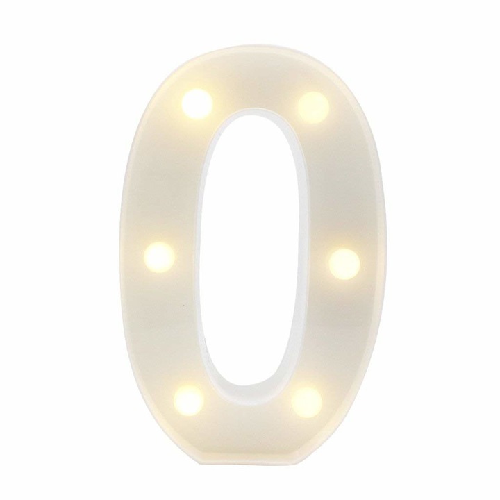 Cifra volumetrica 0 luminoasa LED din plastic cu baterii