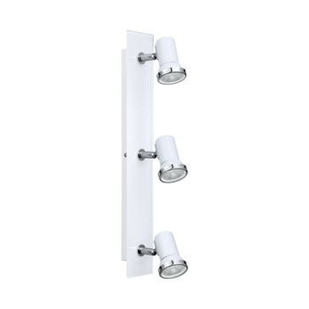 Plafoniera Tamara 1, 95994, EGLO, GU10-LED, 3x3.3W, 3x240lm, otel, sticla, alb, crom, 46 x 7 cm, IP44 Plafoniera Tamara 1, 95994, EGLO, GU10-LED, 3x3.3W, 3x240lm, otel, sticla, alb, crom, 46 x 7 cm, IP44