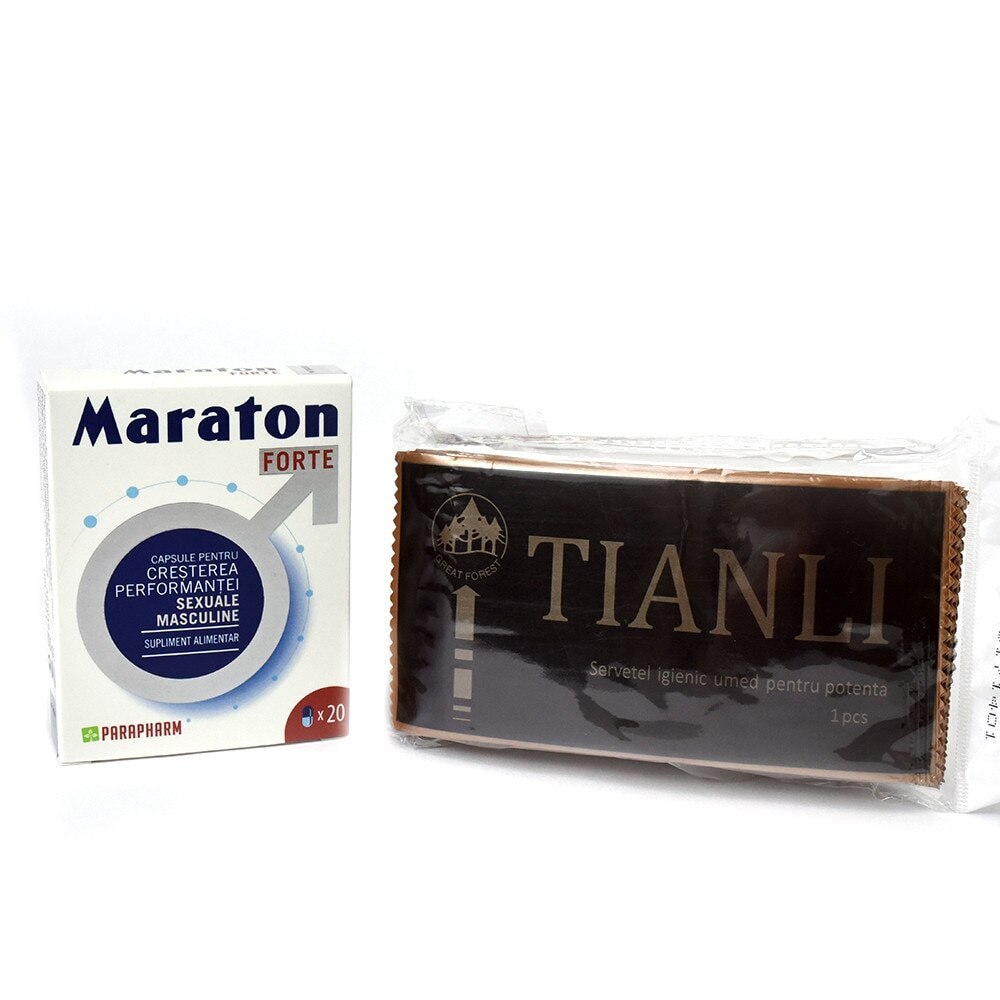 Pachet maraton forte 20 capsule + Tianli servetele umede pentru potenta 10 bucati