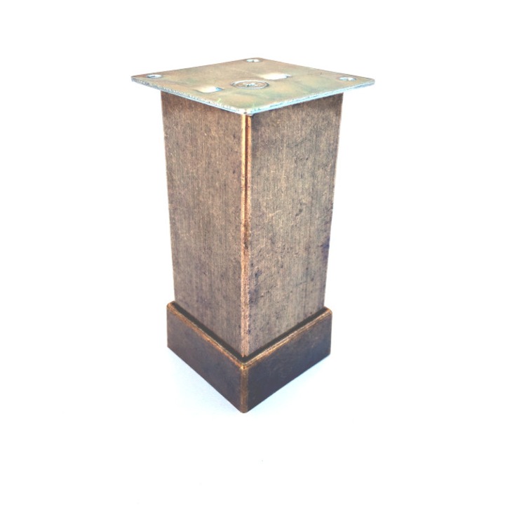 Fémezett bútorláb H:100 mm, antik arany kivitel, négyszögletű profil 40x40 mm védőmaszkkal