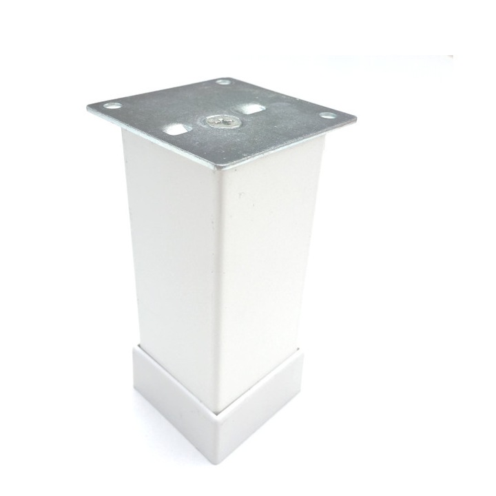 Fém bútorláb H:100 mm, fehér kivitel, négyszögletű profil 40x40 mm védőmaszkkal
