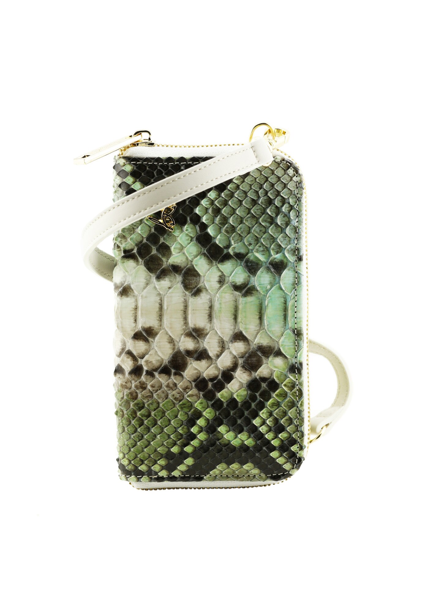 Portofel Dama Piele naturala de Piton, AMALIA, GHIBLI, Alb si verde