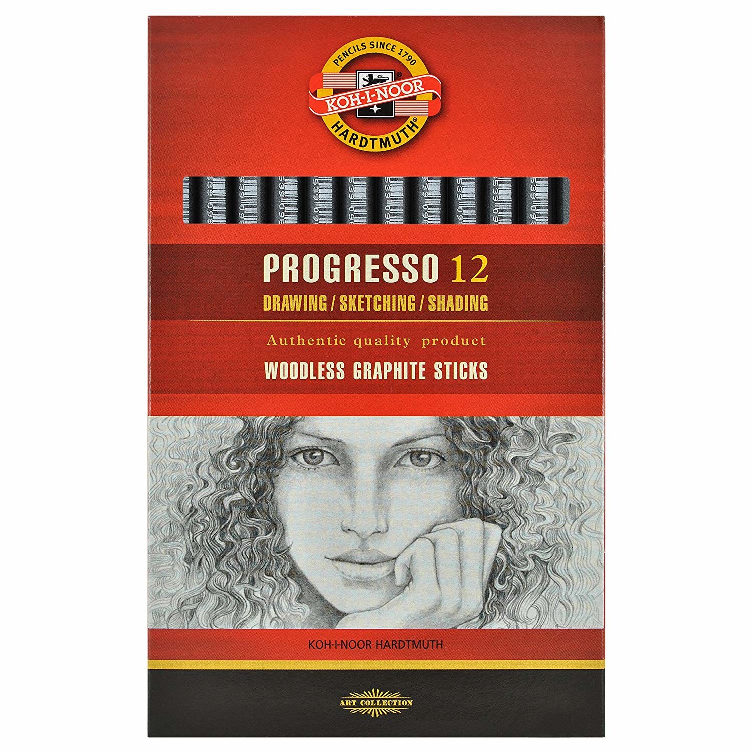 Set 12 Creione Graphite Progresso Koh-I-Noor fara lemn 4B , Robentoys