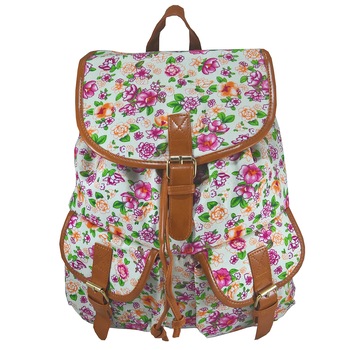 Rucsac urban Jolie Fleurs, fond crem - LaRue Rucsac urban Jolie Fleurs, fond crem - LaRue