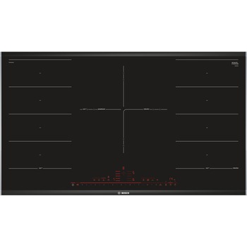 Plita incorporabila Bosch Seria 8 PXV975DV1E, Inductie, 5 zone de gatit, FlexInduction, PerfectFry, HomeConnect, Conectivitate hota, 90 cm, Negru