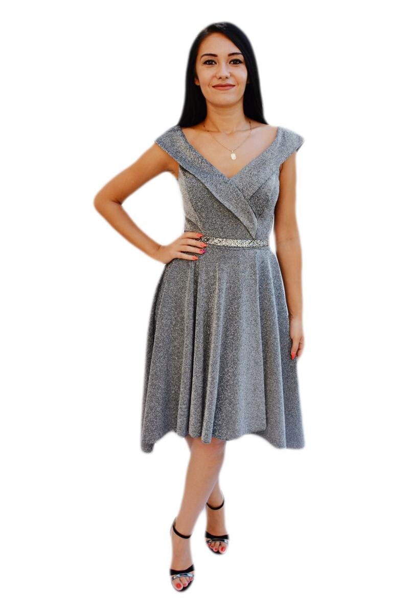 Rochie rafinata in clos cu trena , D&J Exclusive, Argintiu