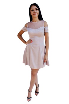 Rochie de ocazie in clos cu umeri decupati, D&J Exclusive, pudra Rochie de ocazie in clos cu umeri decupati, D&J Exclusive, pudra