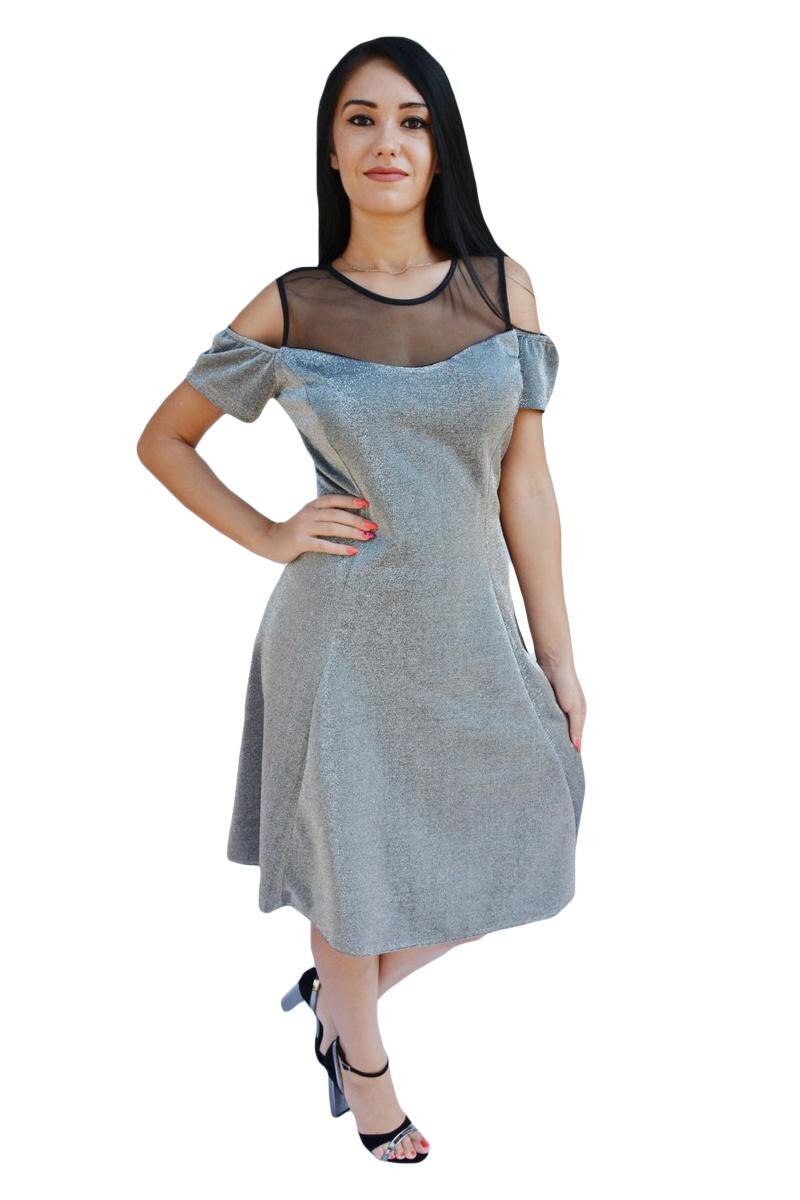 Rochie de ocazie in clos cu umeri decupati, D&J Exclusive, Argintiu