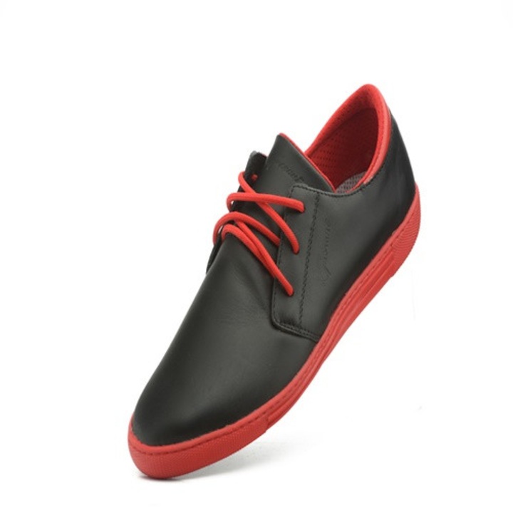 Pantofi casual barbati, piele naturala, rosu-negru, ( Arrow ), Ignorant, 40 EU