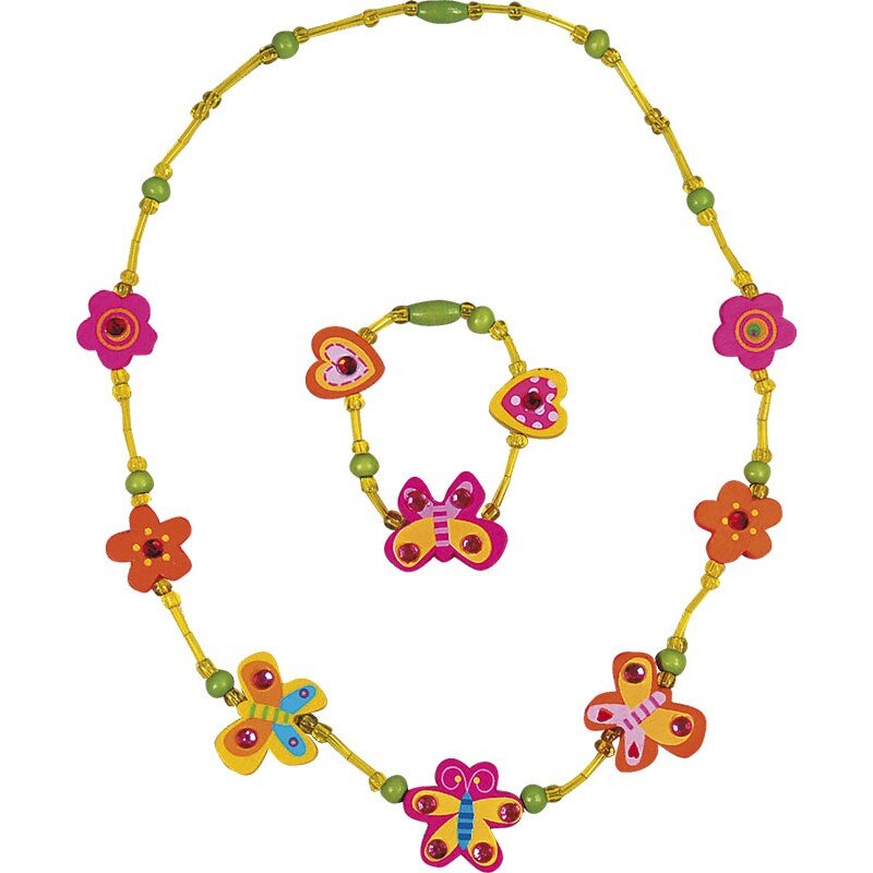 Set bratara si colier, galben, lemn, 3 ani+